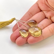  47.85 Carat Olive Quartz 17.5-24mm  Pear Shape AAA Grade Matched Gemstone Beads Set - Total 3 Pcs.