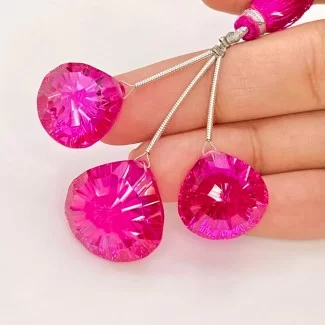  88.90 Carat Lab Ruby 17-20mm  Heart Shape AAA Grade Matched Gemstone Beads Set - Total 3 Pcs.