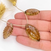  86.7 Carat Olive Quartz 32x17-26x13mm Carved Marquise Shape AAA Grade Matched Gemstone Beads Set - Total 3 Pcs.