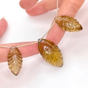  86.7 Carat Olive Quartz 32x17-26x13mm Carved Marquise Shape AAA Grade Matched Gemstone Beads Set - Total 3 Pcs.