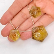  85.5 Carat Olive Quartz 18-24mm Carved Pentagon Shape AAA Grade Matched Gemstone Beads Set - Total 3 Pcs.