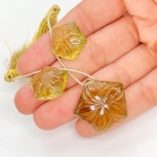  85.5 Carat Olive Quartz 18-24mm Carved Pentagon Shape AAA Grade Matched Gemstone Beads Set - Total 3 Pcs.