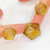  85.5 Carat Olive Quartz 18-24mm Carved Pentagon Shape AAA Grade Matched Gemstone Beads Set - Total 3 Pcs.