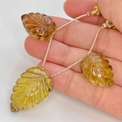  93.3 Carat Olive Quartz 28x19-21x16 Carved Pear Shape AAA Grade Matched Gemstone Beads Set - Total 3 Pcs.