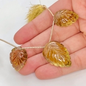  93.3 Carat Olive Quartz 28x19-21x16 Carved Pear Shape AAA Grade Matched Gemstone Beads Set - Total 3 Pcs.