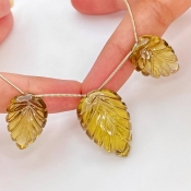  93.3 Carat Olive Quartz 28x19-21x16 Carved Pear Shape AAA Grade Matched Gemstone Beads Set - Total 3 Pcs.