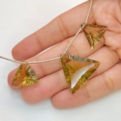  50.4 Carat Olive Quartz 16-23mm  Triangle Shape AAA Grade Matched Gemstone Beads Set - Total 3 Pcs.