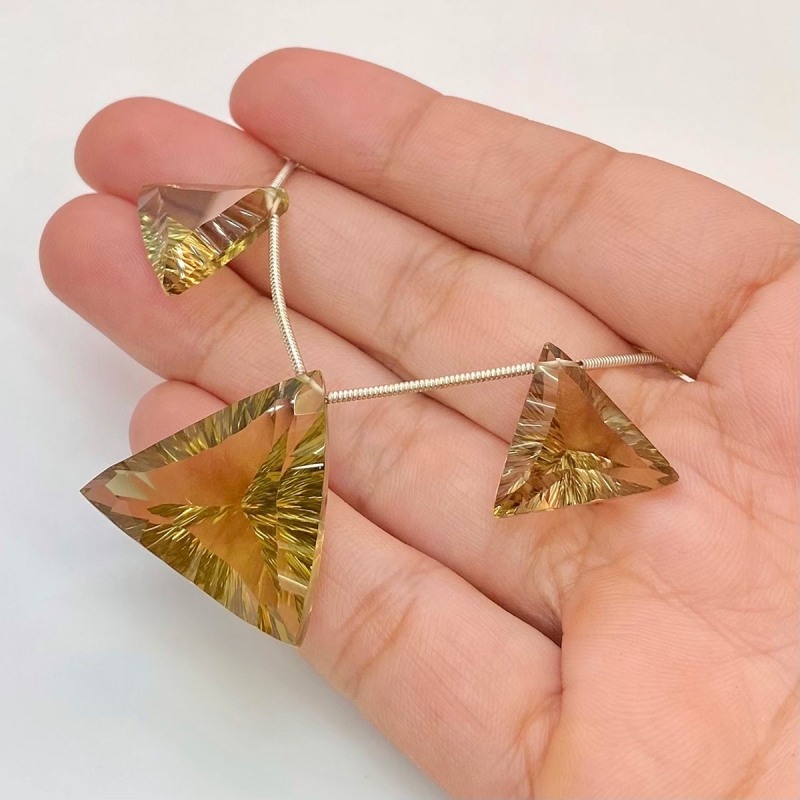  50.4 Carat Olive Quartz 16-23mm  Triangle Shape AAA Grade Matched Gemstone Beads Set - Total 3 Pcs.