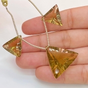  50.4 Carat Olive Quartz 16-23mm  Triangle Shape AAA Grade Matched Gemstone Beads Set - Total 3 Pcs.