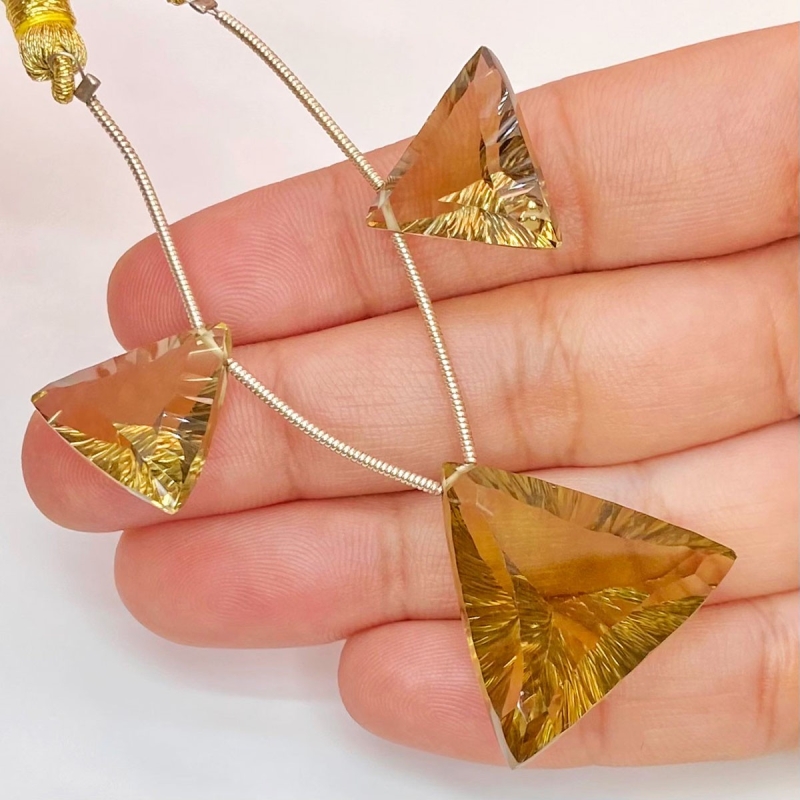  50.4 Carat Olive Quartz 16-23mm  Triangle Shape AAA Grade Matched Gemstone Beads Set - Total 3 Pcs.