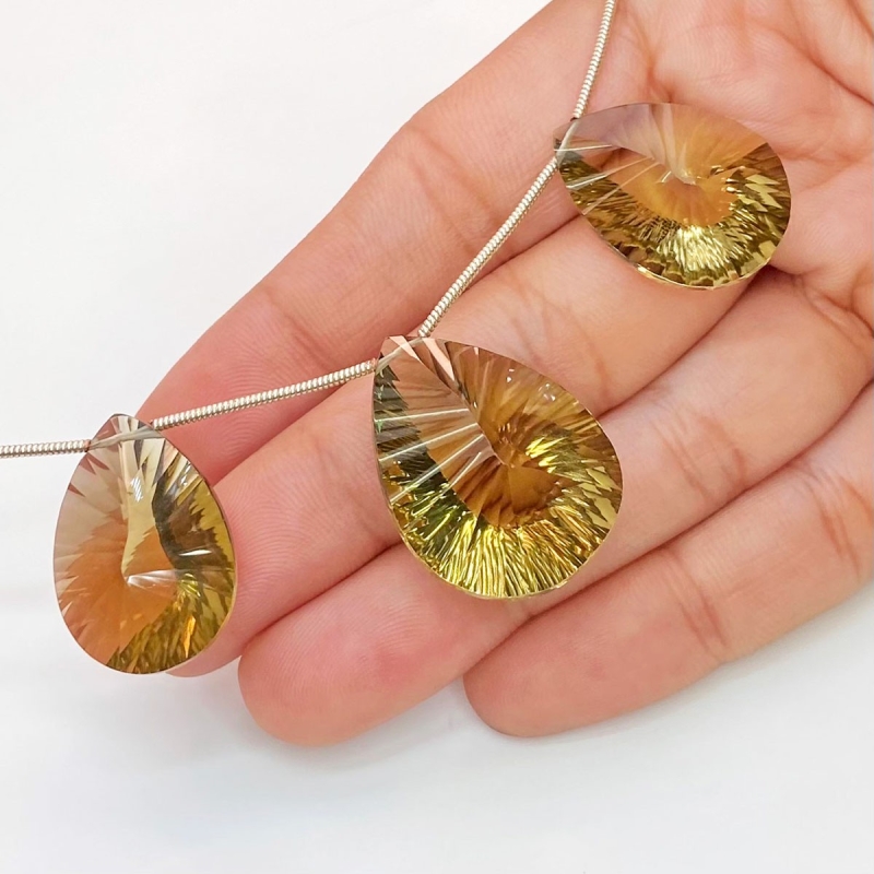  71.1 Carat Olive Quartz 27x20-23x16mm  Pear Shape AAA Grade Matched Gemstone Beads Set - Total 3 Pcs.