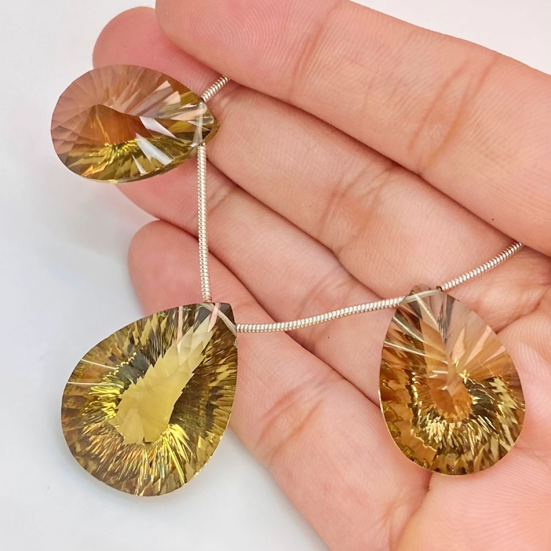  71.1 Carat Olive Quartz 27x20-23x16mm  Pear Shape AAA Grade Matched Gemstone Beads Set - Total 3 Pcs.