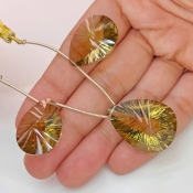  71.1 Carat Olive Quartz 27x20-23x16mm  Pear Shape AAA Grade Matched Gemstone Beads Set - Total 3 Pcs.