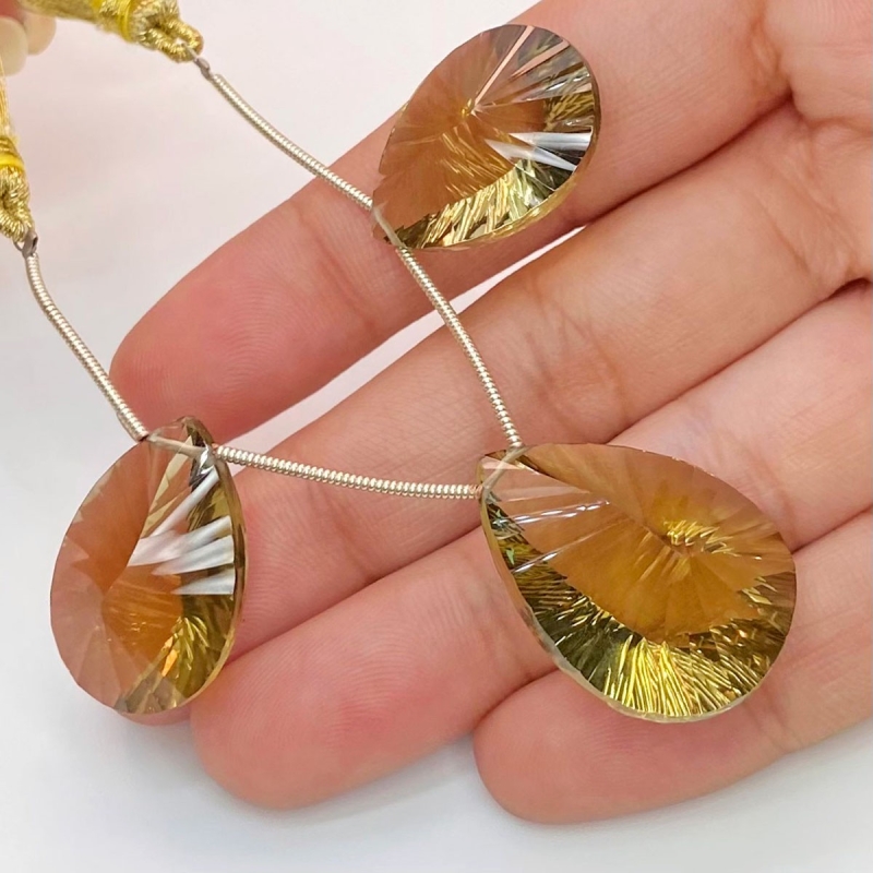  71.1 Carat Olive Quartz 27x20-23x16mm  Pear Shape AAA Grade Matched Gemstone Beads Set - Total 3 Pcs.