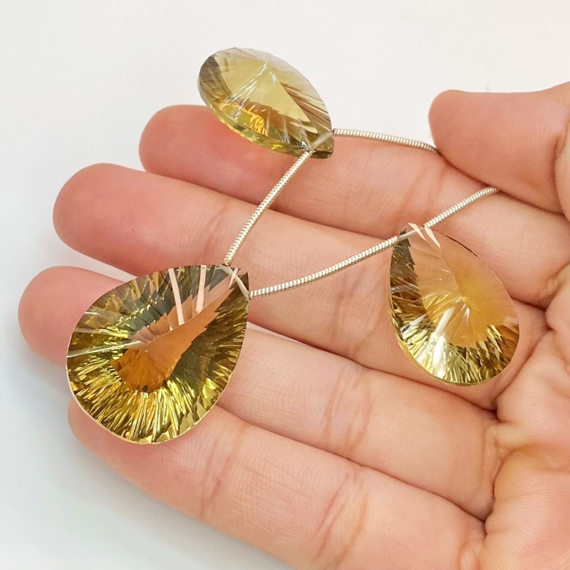  71.1 Carat Olive Quartz 27x20-23x16mm  Pear Shape AAA Grade Matched Gemstone Beads Set - Total 3 Pcs.