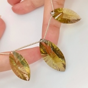  60.15 Carat Olive Quartz 32x15-26x13mm  Marquise Shape AAA Grade Matched Gemstone Beads Set - Total 3 Pcs.