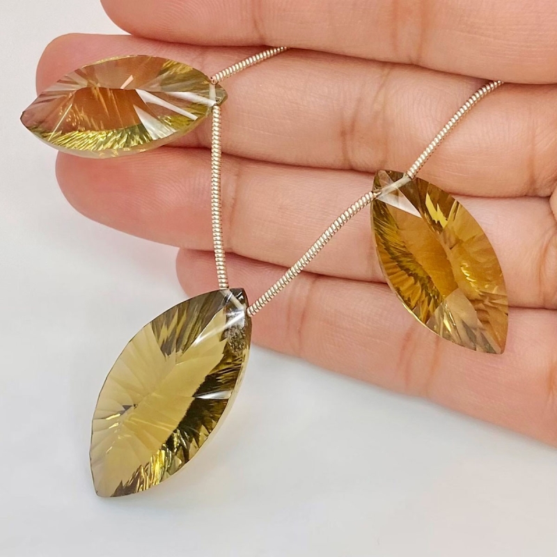  60.15 Carat Olive Quartz 32x15-26x13mm  Marquise Shape AAA Grade Matched Gemstone Beads Set - Total 3 Pcs.