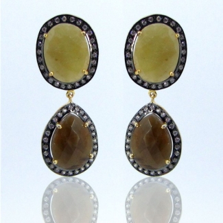 Multi Sapphire and Diamond White CZ 925 Sterling Silver Earrings