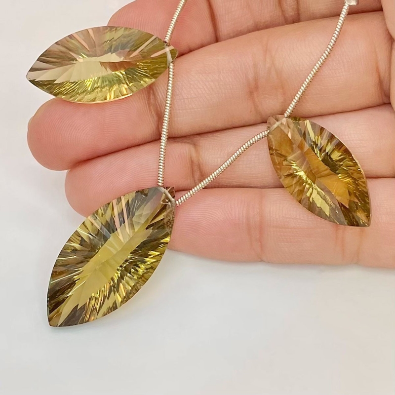  60.15 Carat Olive Quartz 32x15-26x13mm  Marquise Shape AAA Grade Matched Gemstone Beads Set - Total 3 Pcs.