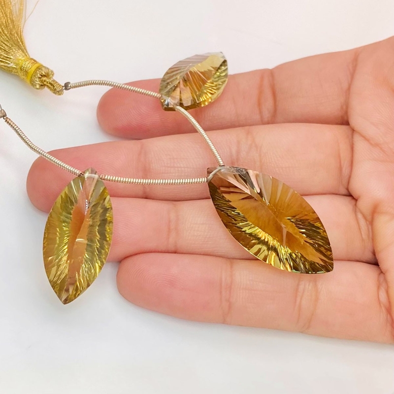  60.15 Carat Olive Quartz 32x15-26x13mm  Marquise Shape AAA Grade Matched Gemstone Beads Set - Total 3 Pcs.