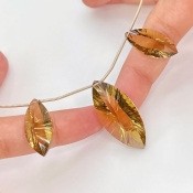  52.4 Carat Olive Quartz 34x15.5-23x11mm  Marquise Shape AAA Grade Matched Gemstone Beads Set - Total 3 Pcs.