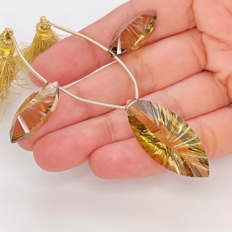  52.4 Carat Olive Quartz 34x15.5-23x11mm  Marquise Shape AAA Grade Matched Gemstone Beads Set - Total 3 Pcs.