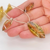  52.4 Carat Olive Quartz 34x15.5-23x11mm  Marquise Shape AAA Grade Matched Gemstone Beads Set - Total 3 Pcs.