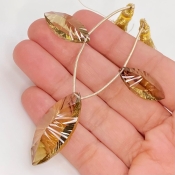  52.4 Carat Olive Quartz 34x15.5-23x11mm  Marquise Shape AAA Grade Matched Gemstone Beads Set - Total 3 Pcs.