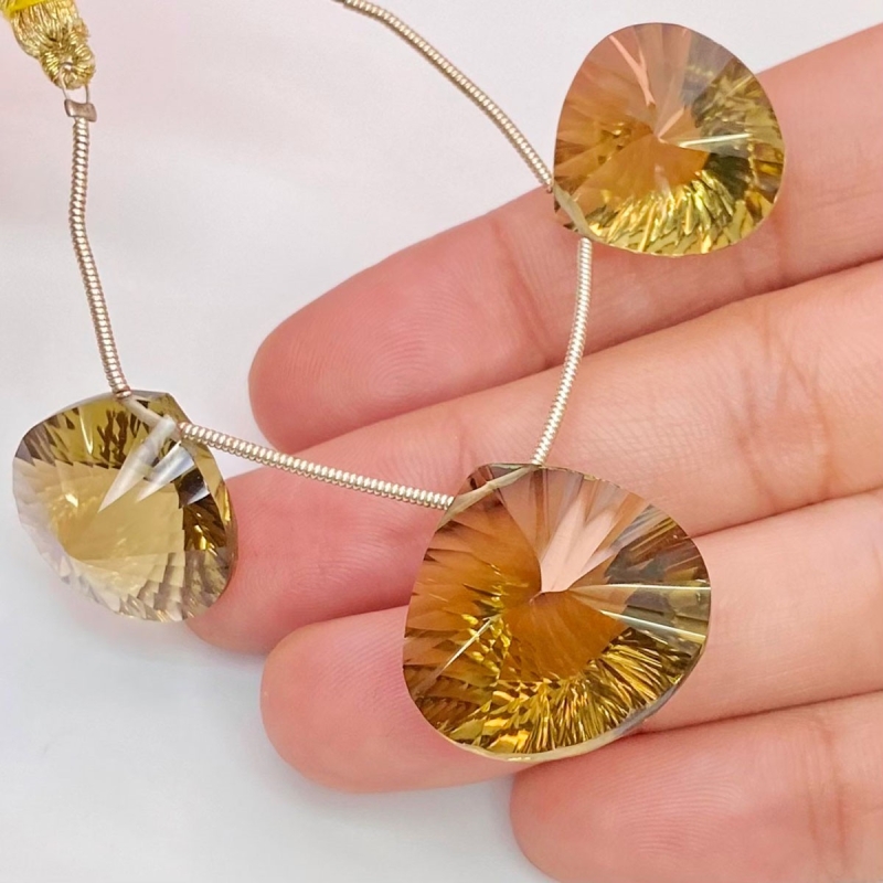  63.8 Carat Olive Quartz 18-21mm  Heart Shape AAA Grade Matched Gemstone Beads Set - Total 3 Pcs.