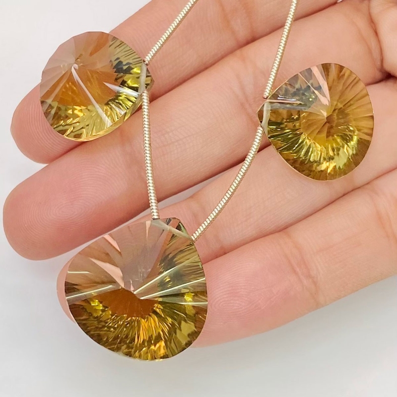  63.8 Carat Olive Quartz 18-21mm  Heart Shape AAA Grade Matched Gemstone Beads Set - Total 3 Pcs.