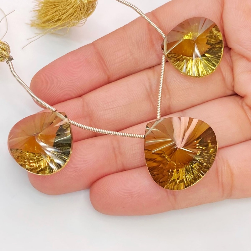  63.8 Carat Olive Quartz 18-21mm  Heart Shape AAA Grade Matched Gemstone Beads Set - Total 3 Pcs.