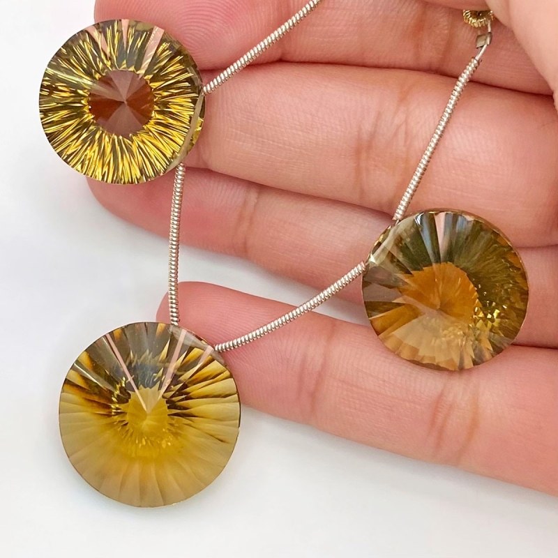  74.1 Carat Olive Quartz 19-22mm  Round Shape AAA Grade Matched Gemstone Beads Set - Total 3 Pcs.