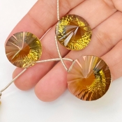  74.1 Carat Olive Quartz 19-22mm  Round Shape AAA Grade Matched Gemstone Beads Set - Total 3 Pcs.