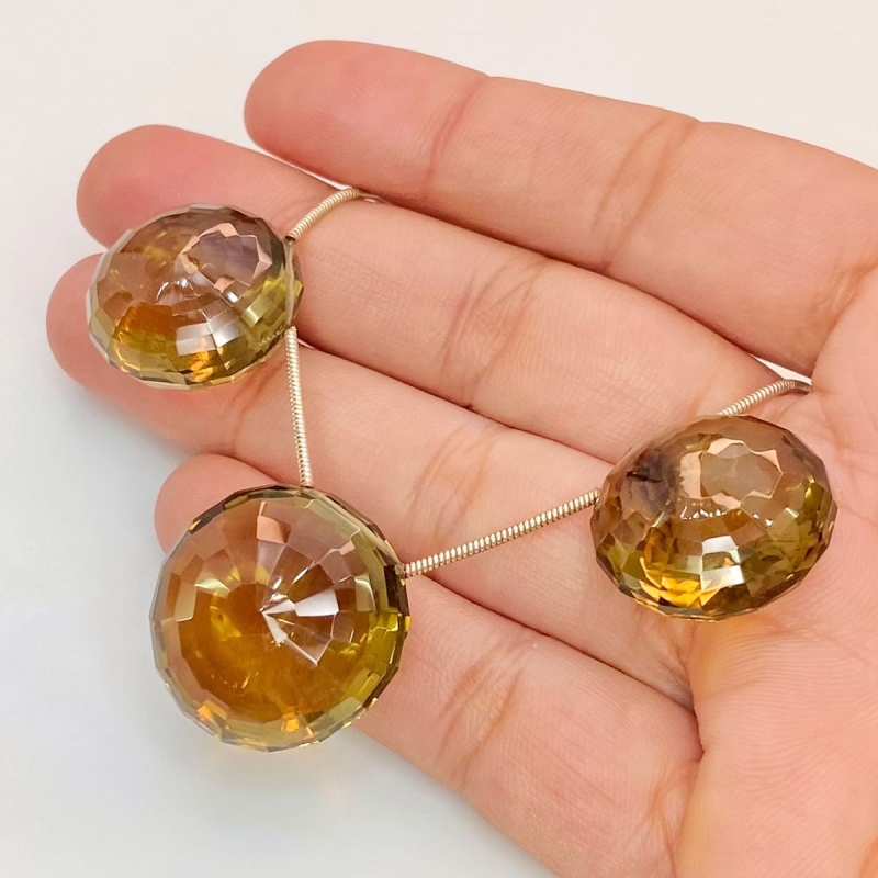  97.9 Carat Olive Quartz 19.5-21mm  Round Shape AAA Grade Matched Gemstone Beads Set - Total 3 Pcs.