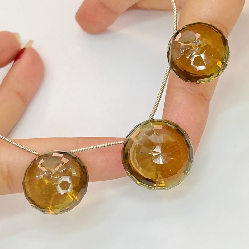  97.9 Carat Olive Quartz 19.5-21mm  Round Shape AAA Grade Matched Gemstone Beads Set - Total 3 Pcs.