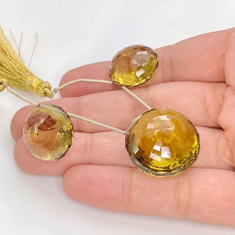  95.85 Carat Olive Quartz 18-23mm  Round Shape AAA Grade Matched Gemstone Beads Set - Total 3 Pcs.