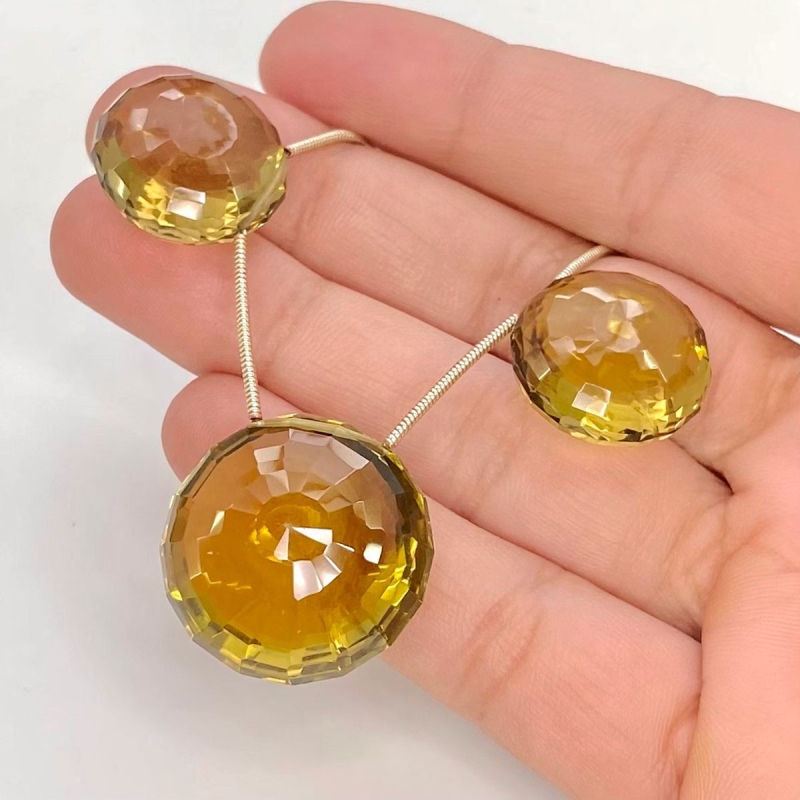  95.85 Carat Olive Quartz 18-23mm  Round Shape AAA Grade Matched Gemstone Beads Set - Total 3 Pcs.