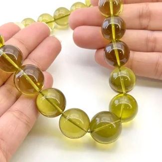 Olive Quartz 10-17.5mm Smooth Round Shape AAA+ Grade Gemstone Beads Strand - Total 1 Strand of 18 Inch.