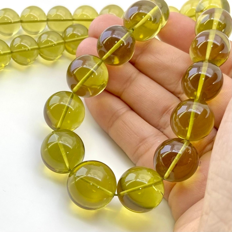 Olive Quartz 11-17.5mm Smooth Round Shape AAA+ Grade Gemstone Beads Strand - Total 1 Strand of 18 Inch.