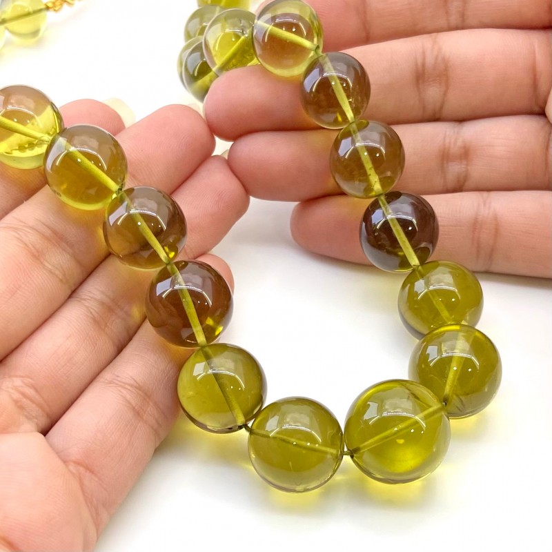 Olive Quartz 10.5-18mm Smooth Round Shape AAA+ Grade Gemstone Beads Strand - Total 1 Strand of 17 Inch.