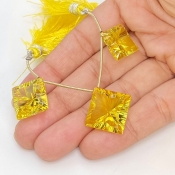 Lab Yellow Sapphire 14-16mm  Square AAA Grade Matched Gemstone Beads Set - 159383