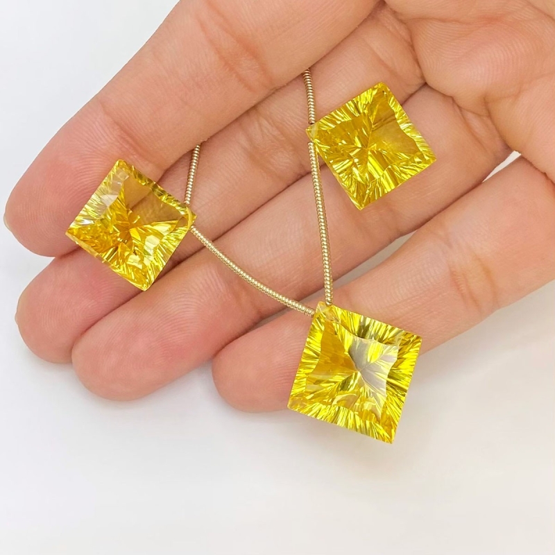 Lab Yellow Sapphire 13-14.5mm  Square AAA Grade Matched Gemstone Beads Set - 159384