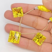 Lab Yellow Sapphire 13-14.5mm  Square AAA Grade Matched Gemstone Beads Set - 159384