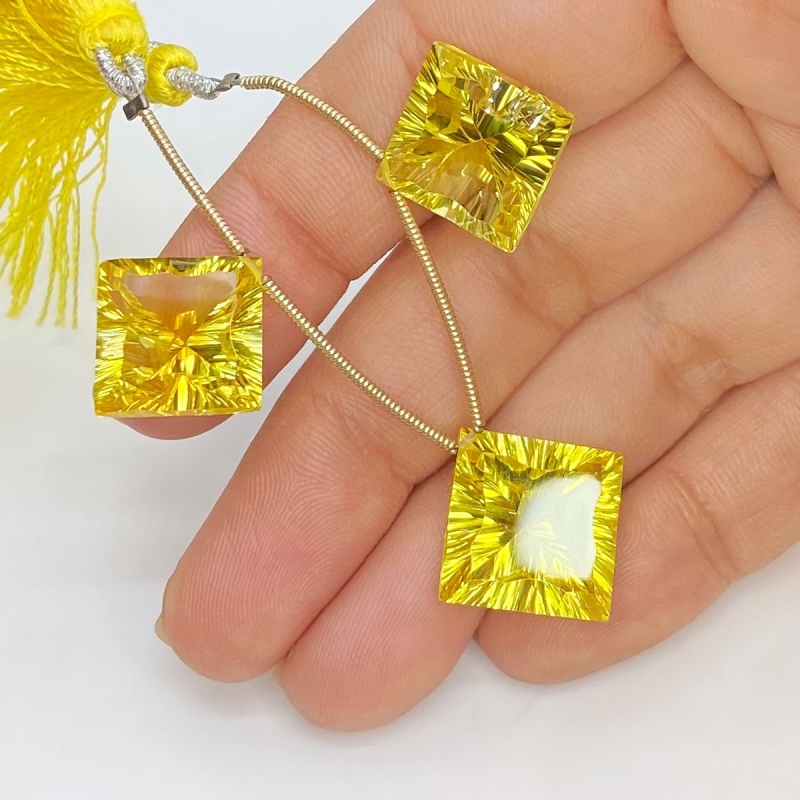 Lab Yellow Sapphire 13-14.5mm  Square AAA Grade Matched Gemstone Beads Set - 159384