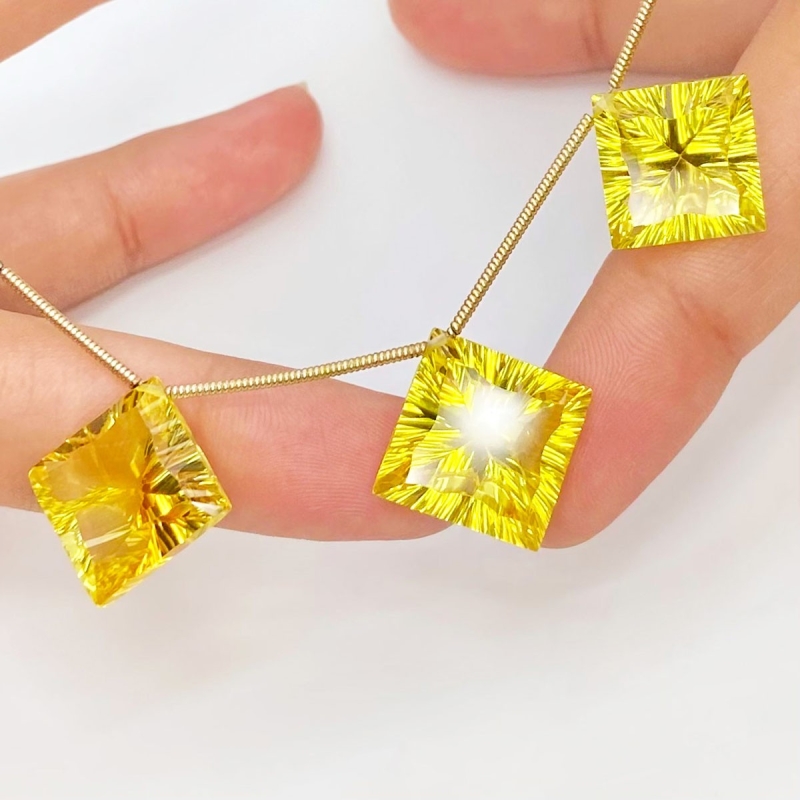 Lab Yellow Sapphire 13-14.5mm  Square AAA Grade Matched Gemstone Beads Set - 159384