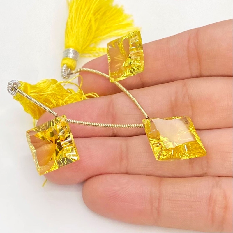 Lab Yellow Sapphire 13-14.5mm  Square AAA Grade Matched Gemstone Beads Set - 159384