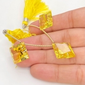 Lab Yellow Sapphire 13-14.5mm  Square AAA Grade Matched Gemstone Beads Set - 159384