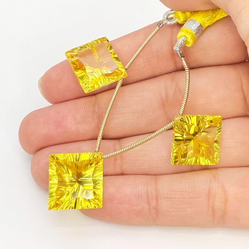 Lab Yellow Sapphire 13-14.5mm  Square AAA Grade Matched Gemstone Beads Set - 159384
