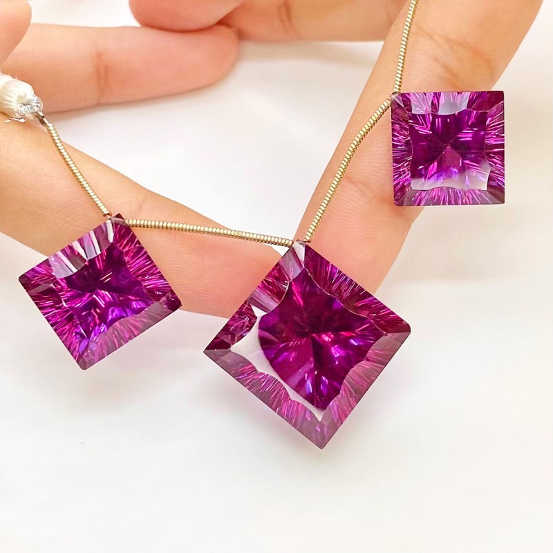  108.20 Cts. Lab Alexandrite 15.5-21mm Concave Cut Square Shape AAA Grade Matched Gemstone Beads Set - Total 3 Pcs.