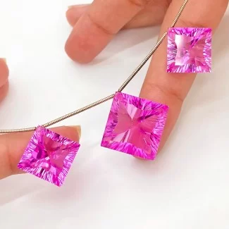  76.35 Carat Lab Pink Sapphire 14.5-18mm  Square Shape AAA Grade Matched Gemstone Beads Set - Total 3 Pcs.